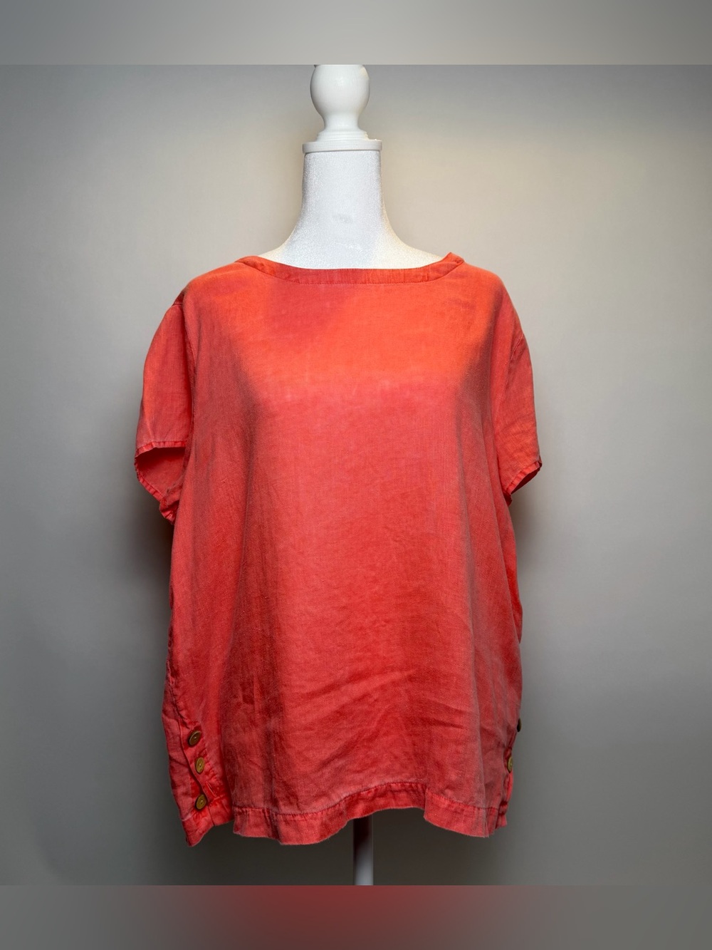 Cynthia Rowley Washed Coral Short-Sleeve Linen Tunic